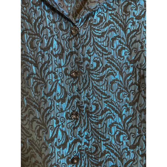 Studio C Jacket Womens 16W Dark Turquoise Jacquard Shiny Tapestry Button Front - Picture 5 of 13